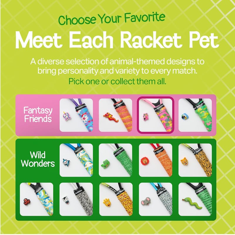 Racket Pets Kids Tennis Racket Dampener & Matching Overgrip Tape, Performance Shock Absorbing Dampener for Tennis Racket & Fun Animal Print Tennis Wrap Grip Tape (Flamingo) - Image 5